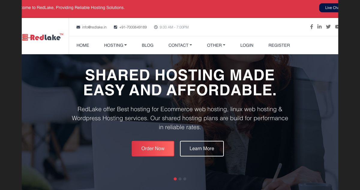 Homepage of RedLake hosting