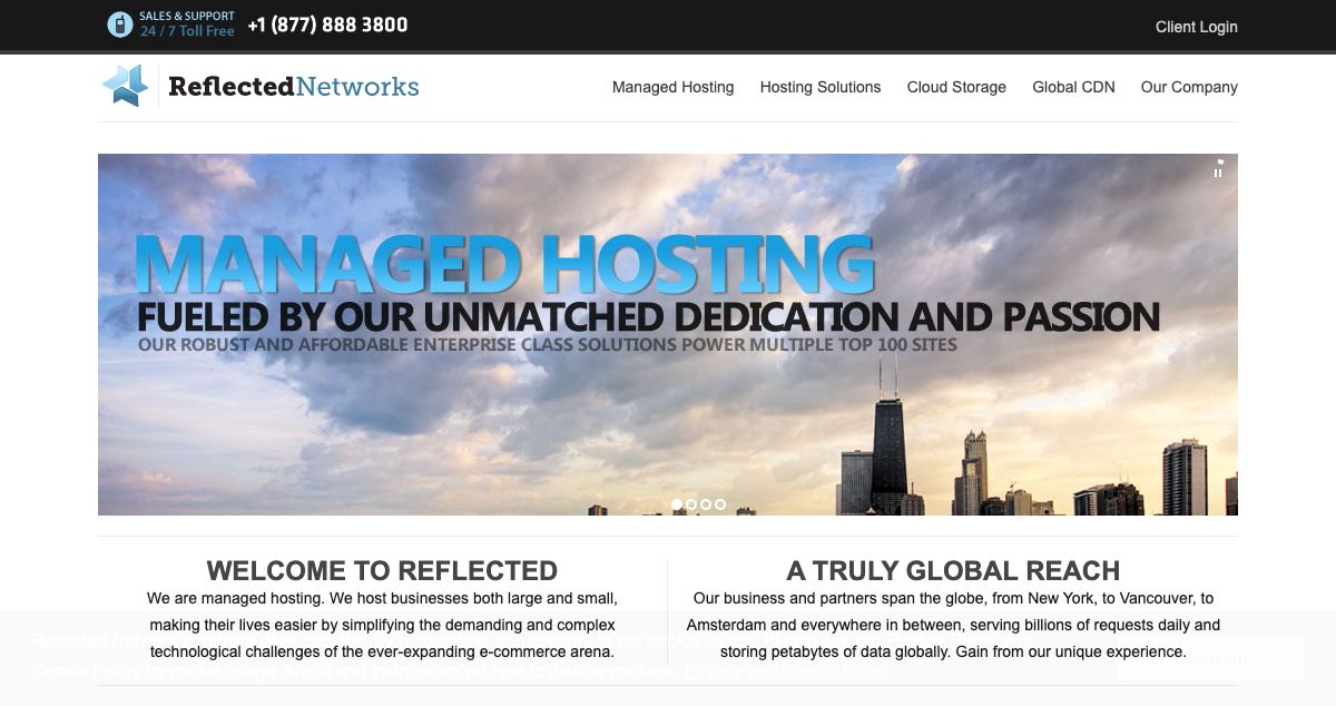 Homepage of ReflectedNetworks hosting