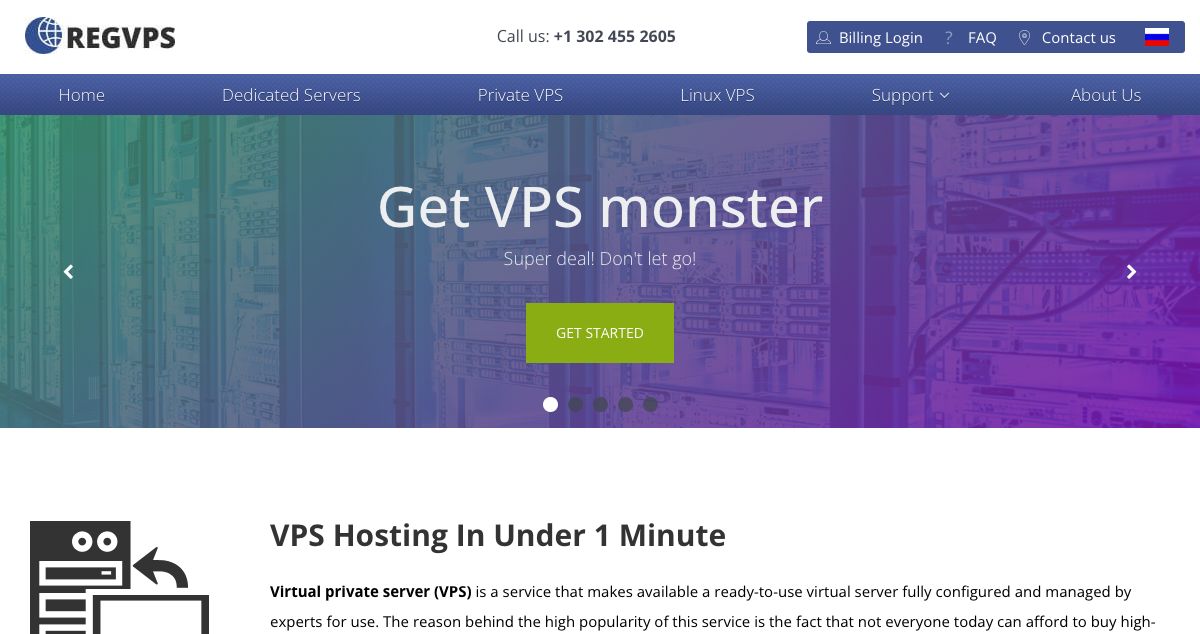 Homepage of Regvps hosting