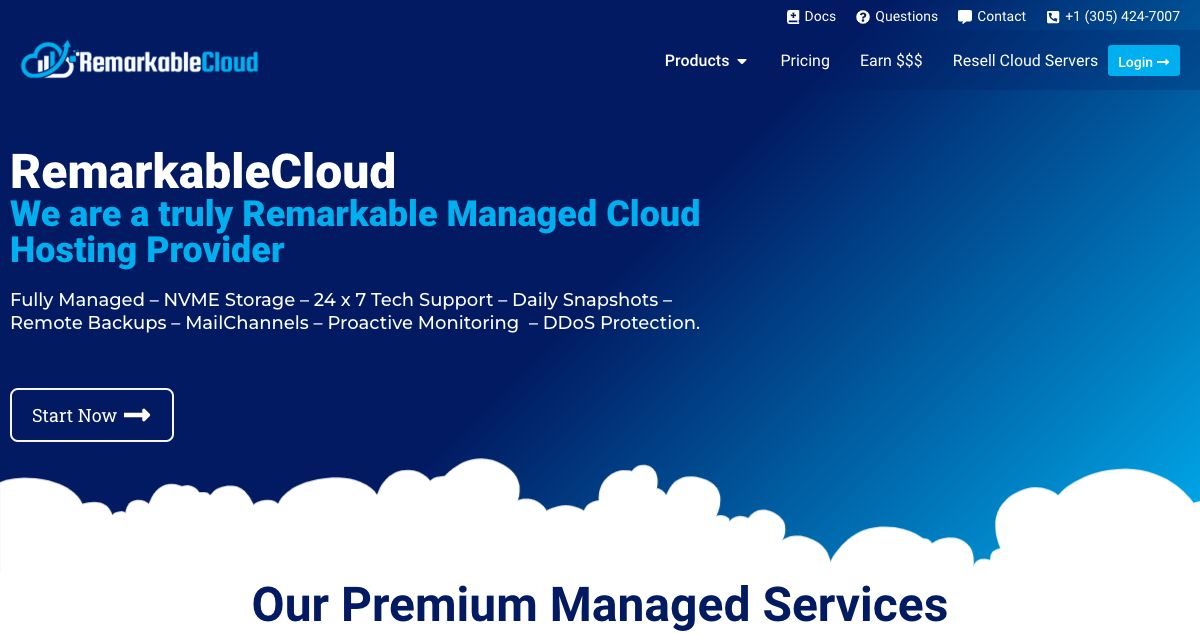 Homepage of RemarkableCloud hosting