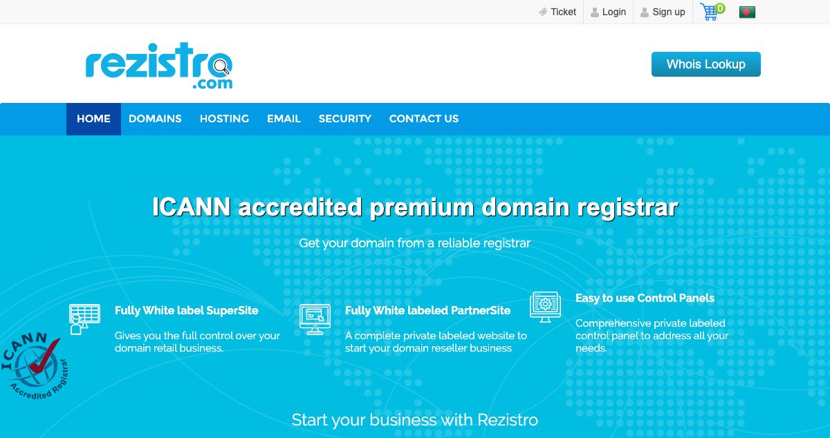 Homepage of Rezistro hosting