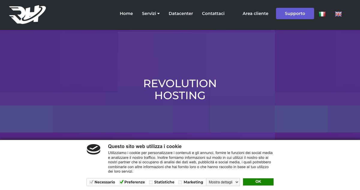 Homepage of Revolution Hosting hosting