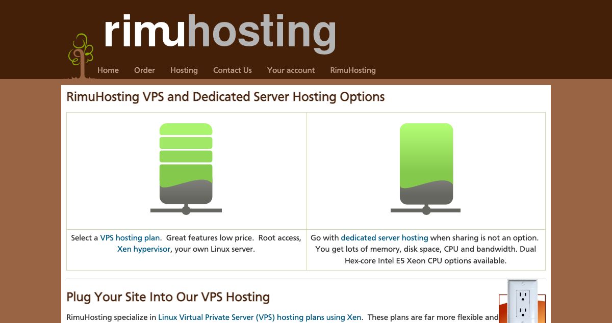 Homepage of RimuHosting hosting