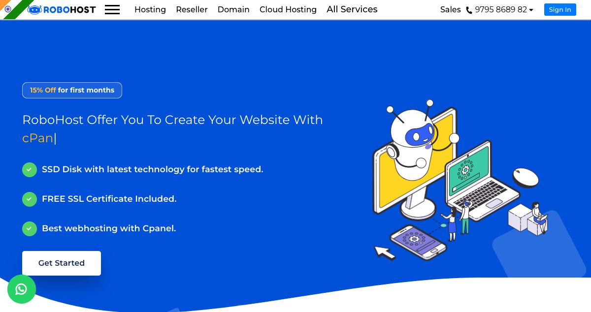 Homepage of Robohost hosting