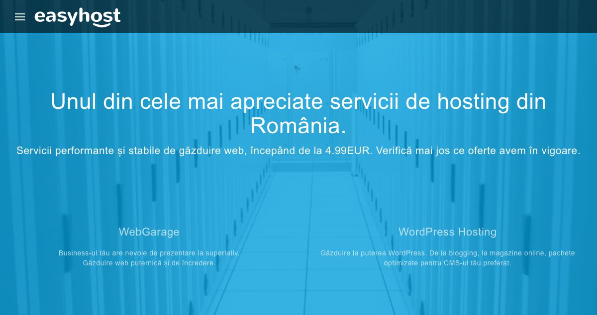 Homepage of Easyhost Romania hosting