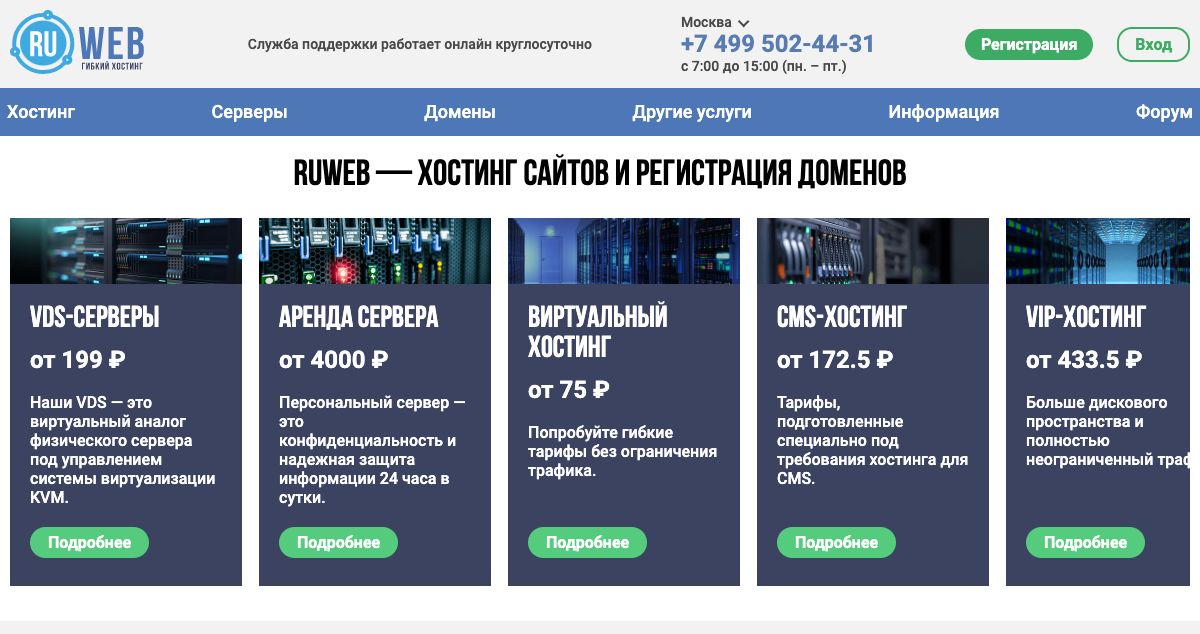 Homepage of RuWeb.net hosting