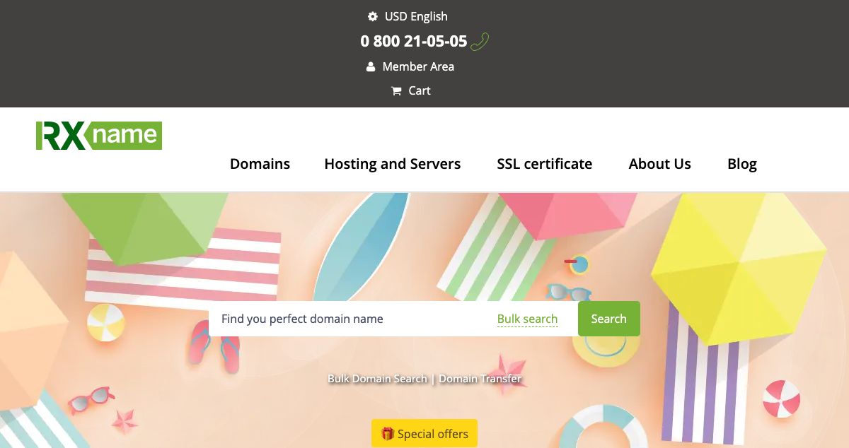 Homepage of RX name hosting