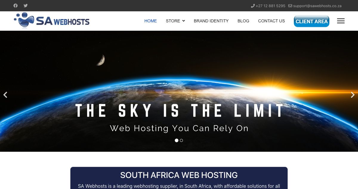 Homepage of SA Webhosts hosting