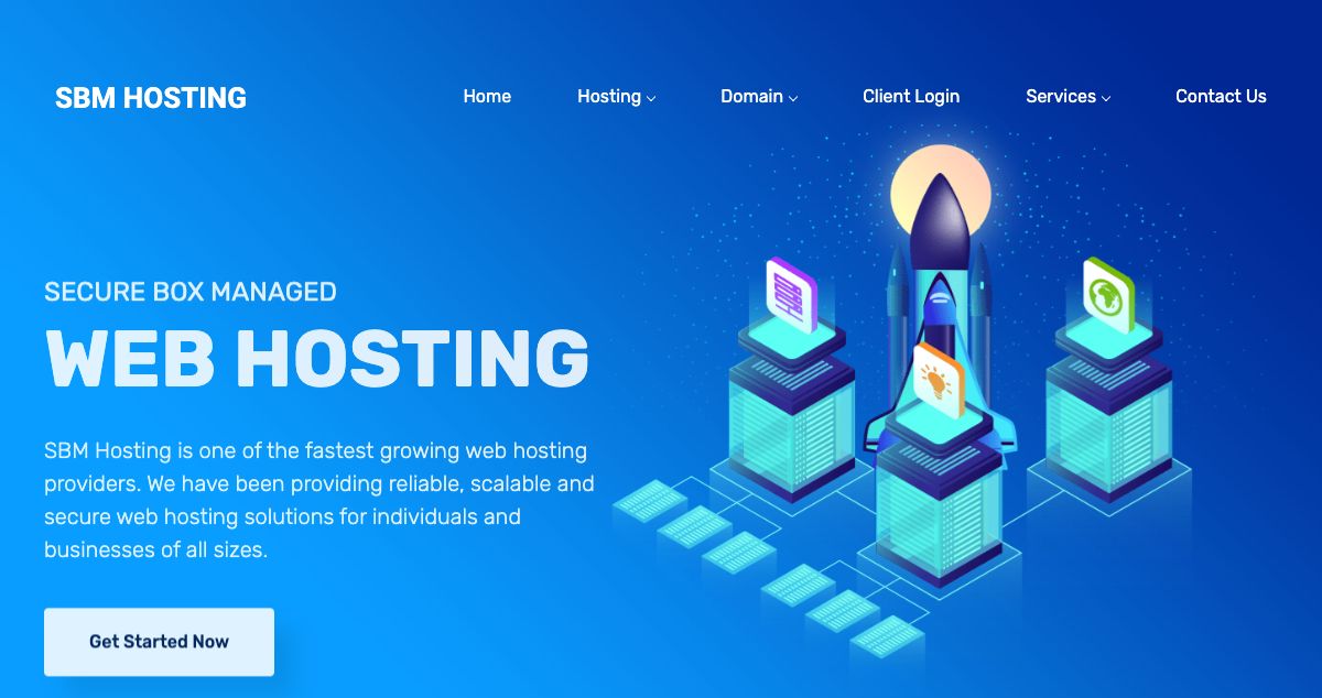 Homepage of SBM Hosting hosting