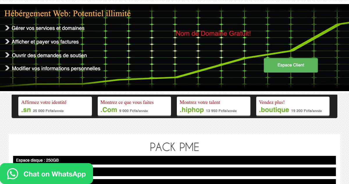 Homepage of Senhebergement hosting