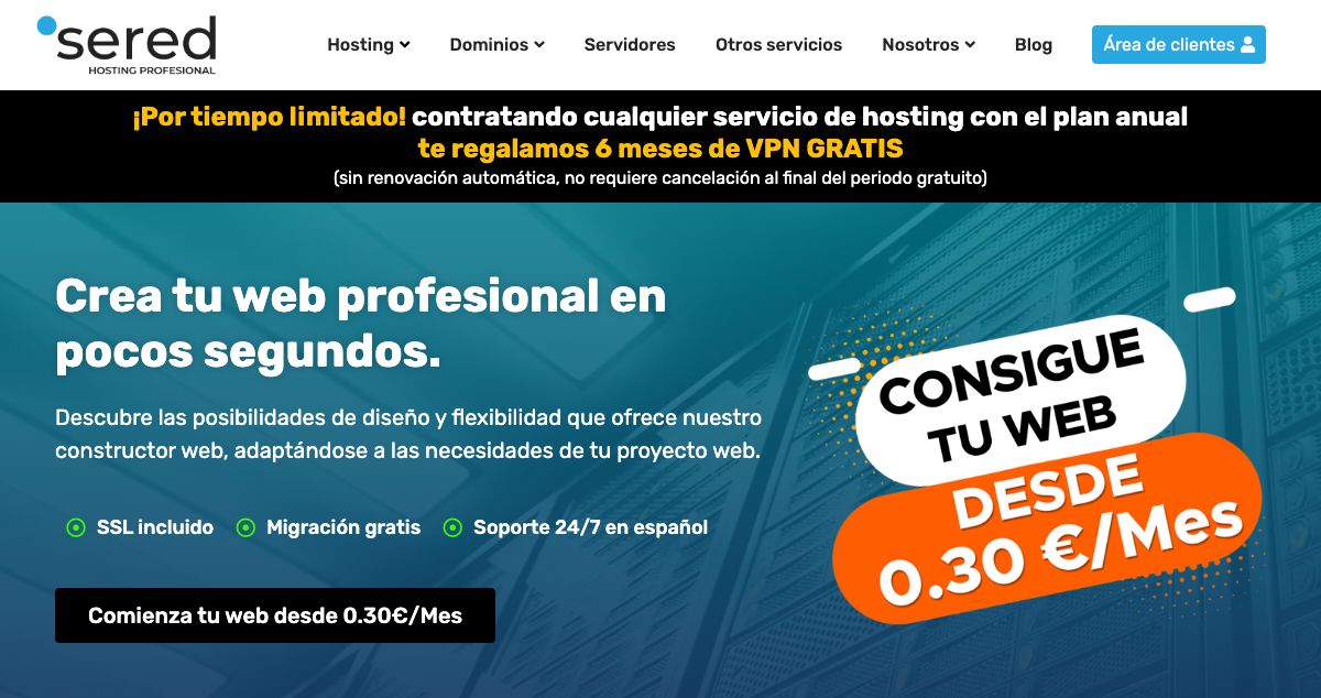 Homepage of Sered hosting