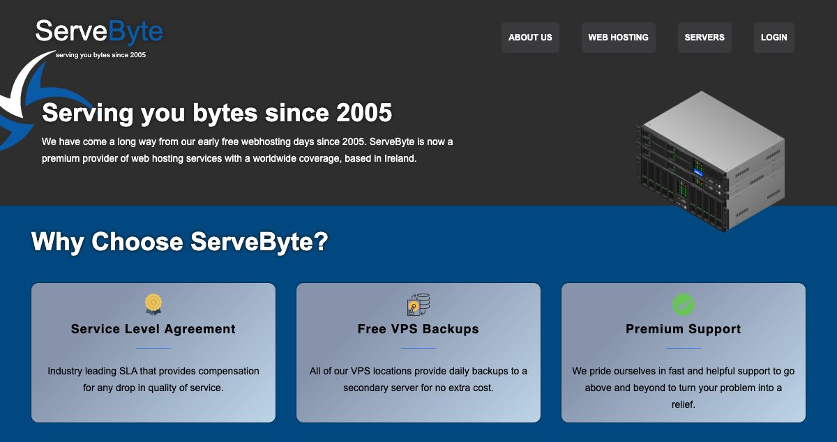 Homepage of server hosting