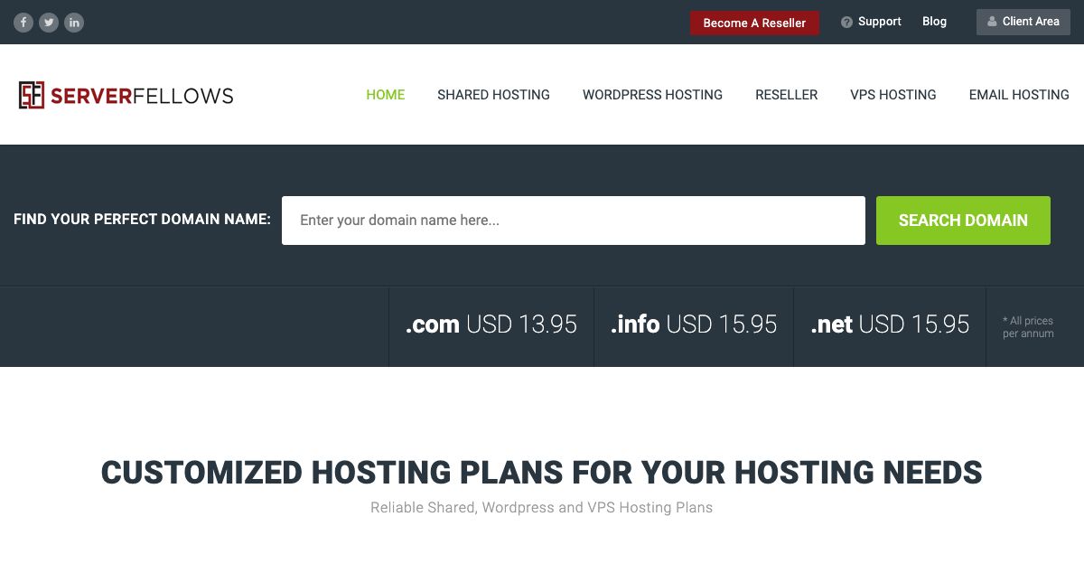 Homepage of SERVERFELLOWS hosting