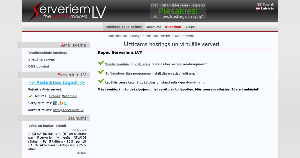 Homepage of Serveriem.LV hosting