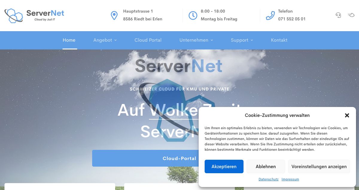 Homepage of ServerNet hosting