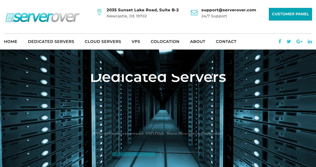 Homepage of ServerOver hosting