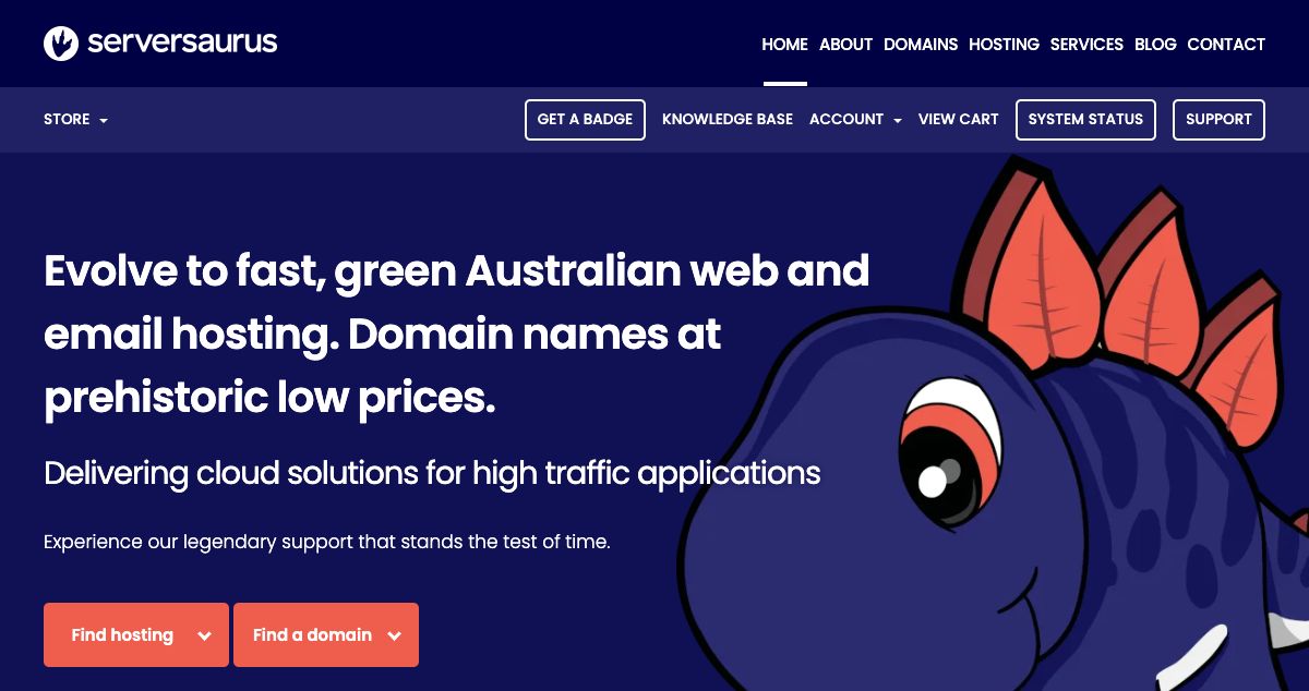 Homepage of Serversaurus hosting