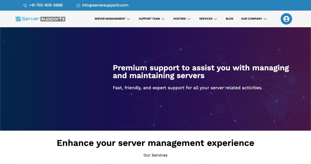 Homepage of Server Supportz hosting