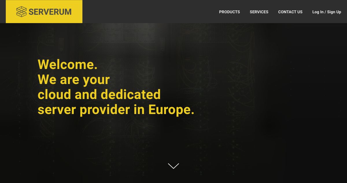 Homepage of Serverum hosting