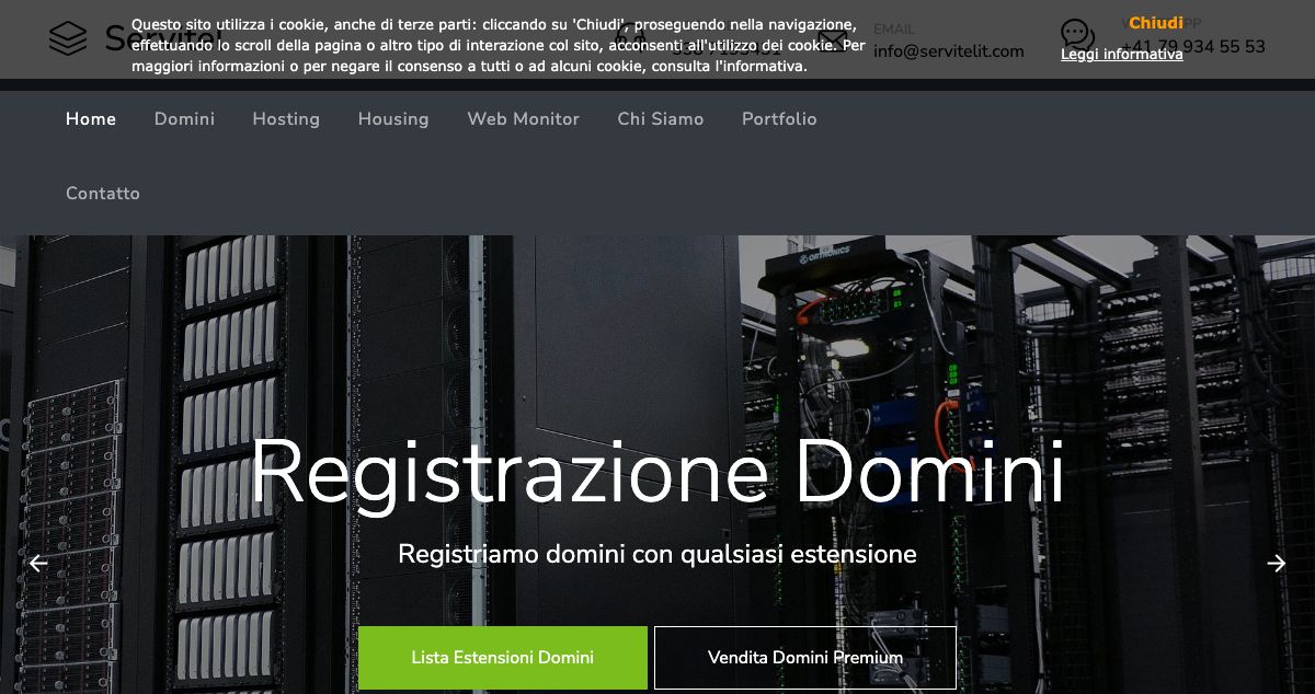 Homepage of Servitel hosting