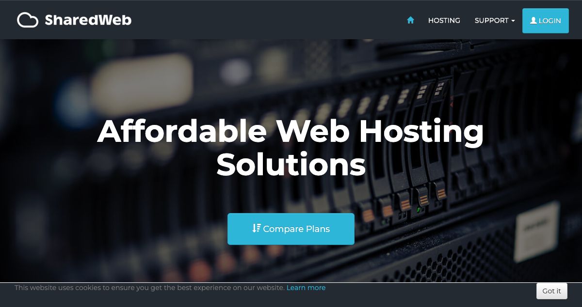 Homepage of SharedWeb Hosting Solutions hosting