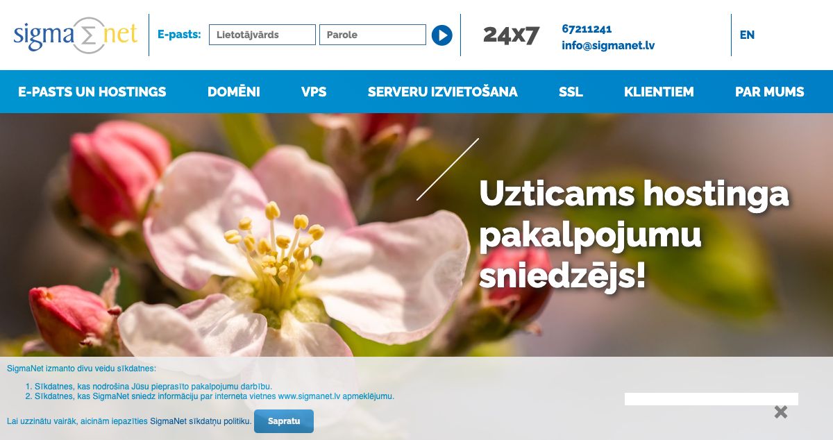 Homepage of SigmaNet hosting