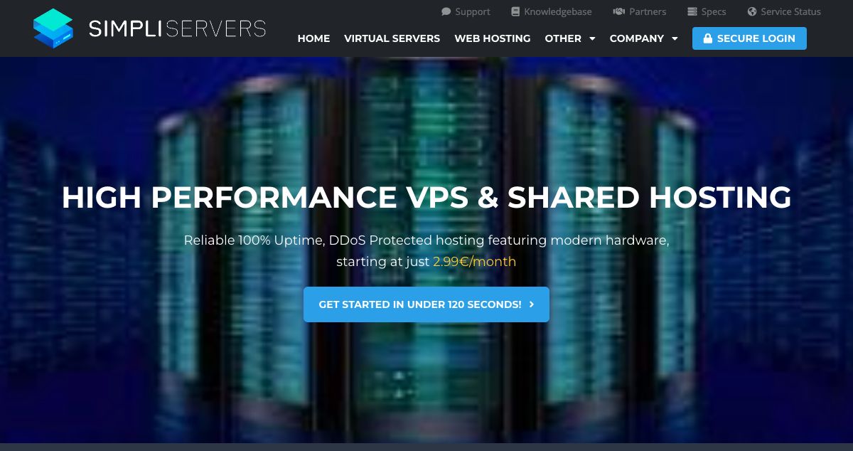 Homepage of SimpliServers hosting