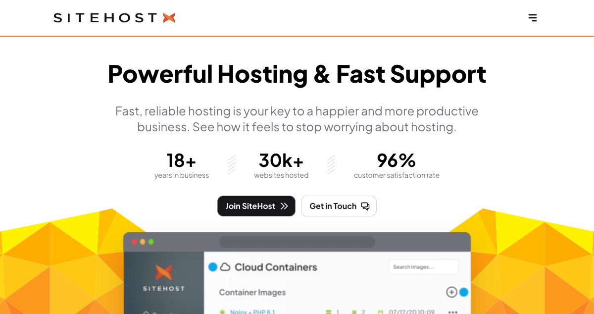 Homepage of SiteHost New Zealand hosting