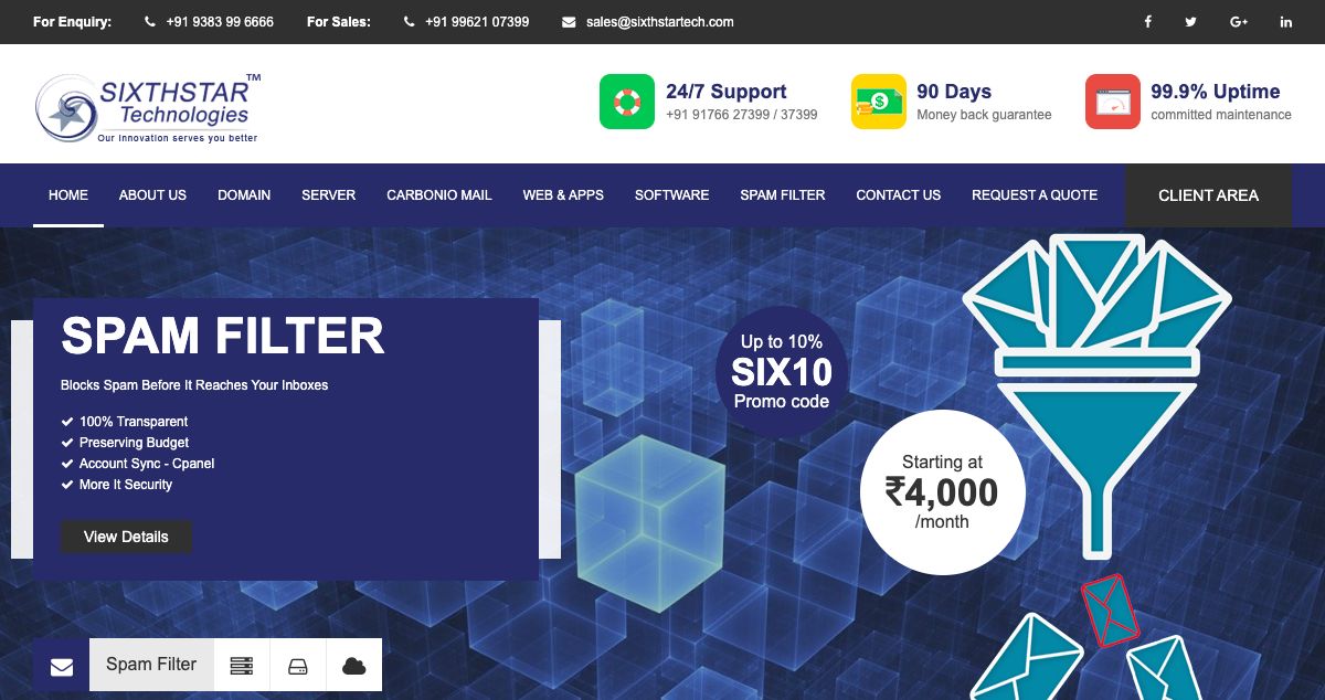 Homepage of Sixth Star Technologies hosting