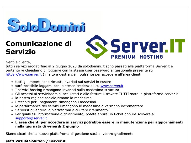 Homepage of SoloDomini hosting