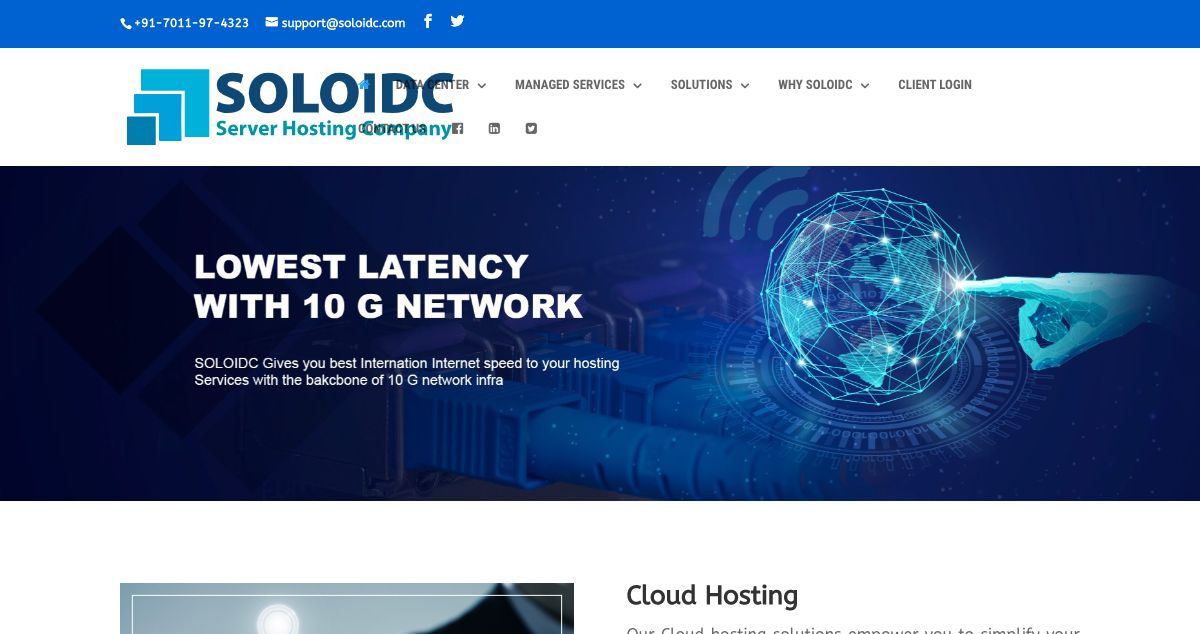 Homepage of SOLOIDC Technologies Pvt Ltd hosting