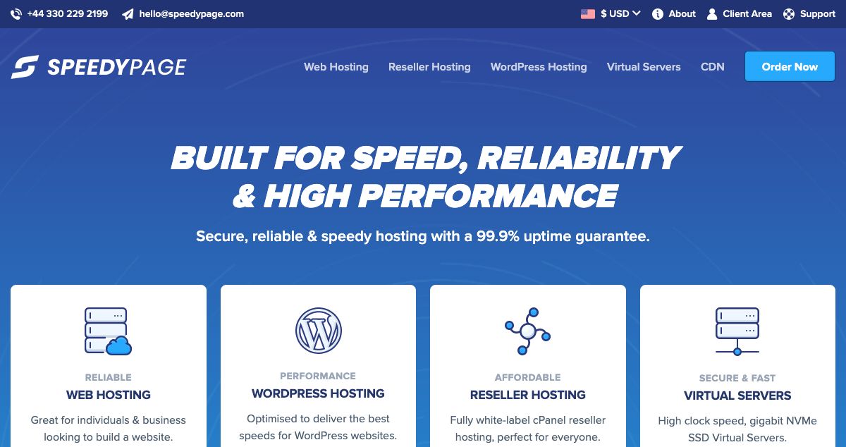 Homepage of SpeedyPage hosting