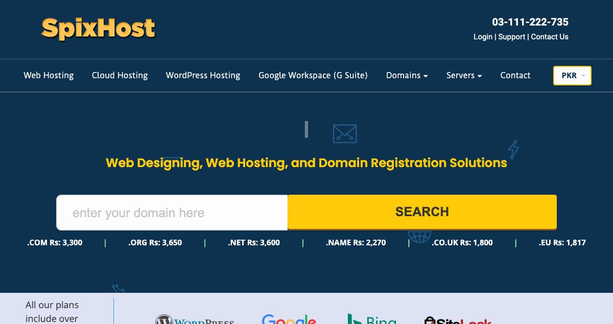 Homepage of SpixHost hosting