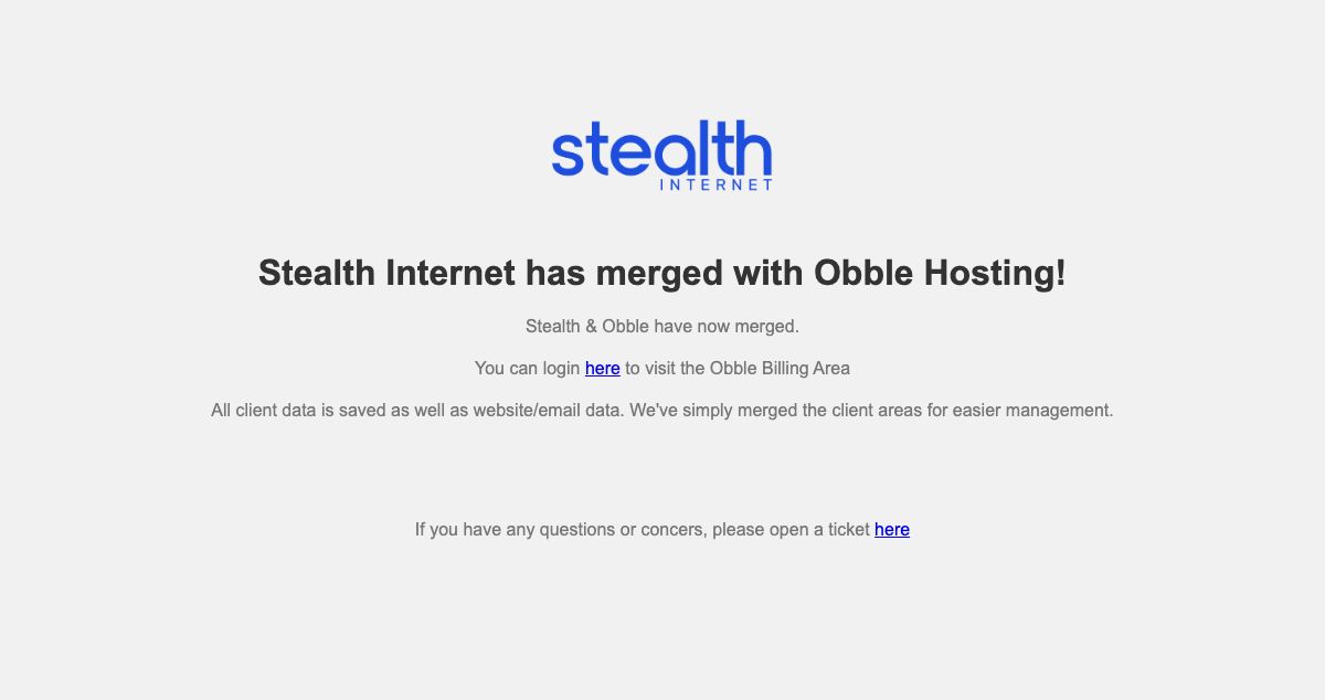 Homepage of Stealth Internet hosting