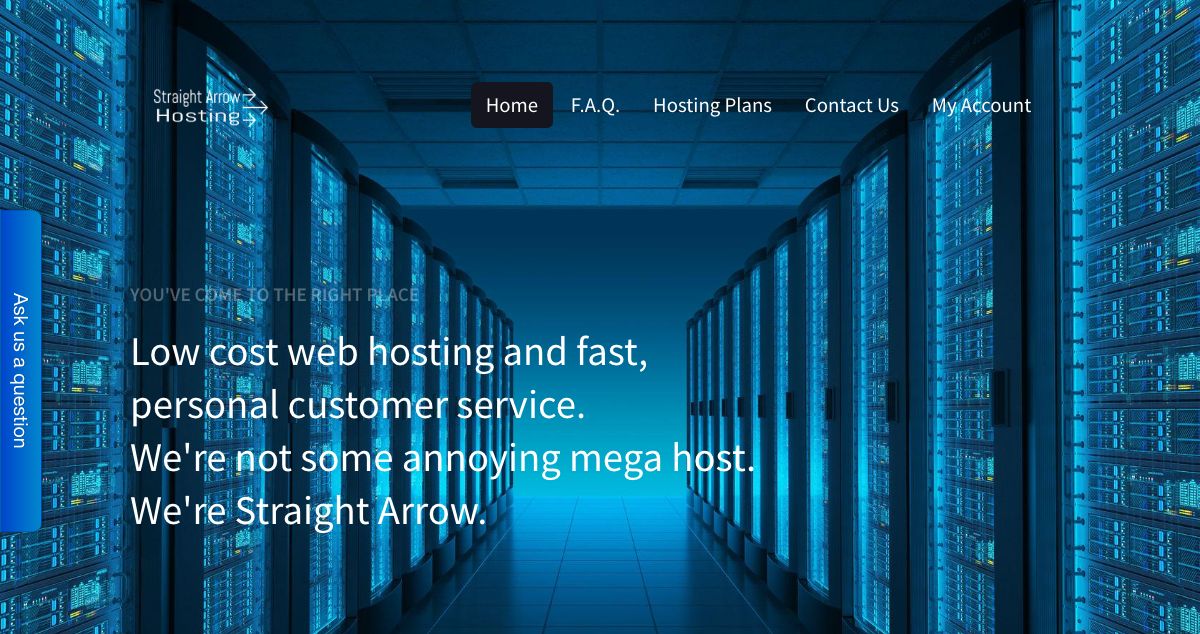 Homepage of Straight Arrow Hosting hosting