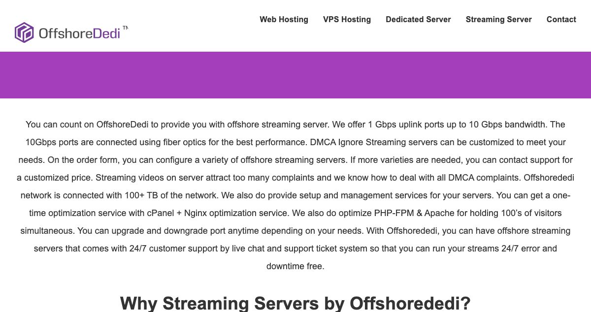 Homepage of StreamingDedi hosting