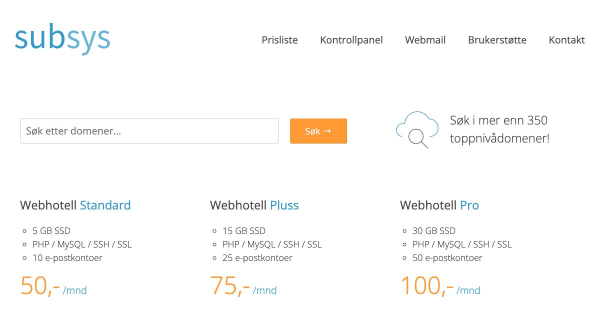 Homepage of SubSys hosting