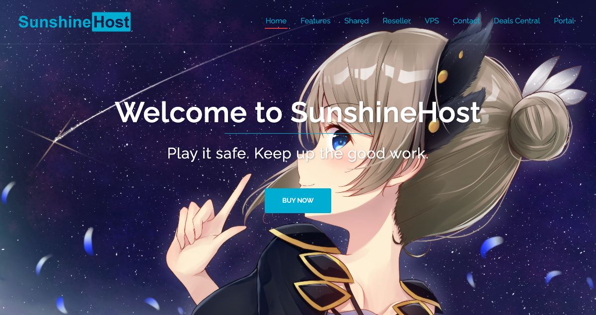 Homepage of SunshineHost hosting