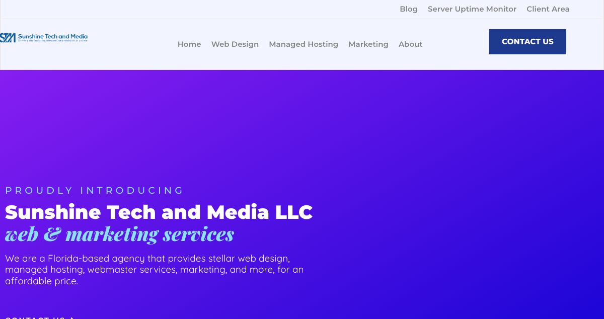 Homepage of Sunshine Tech and Media LLC hosting