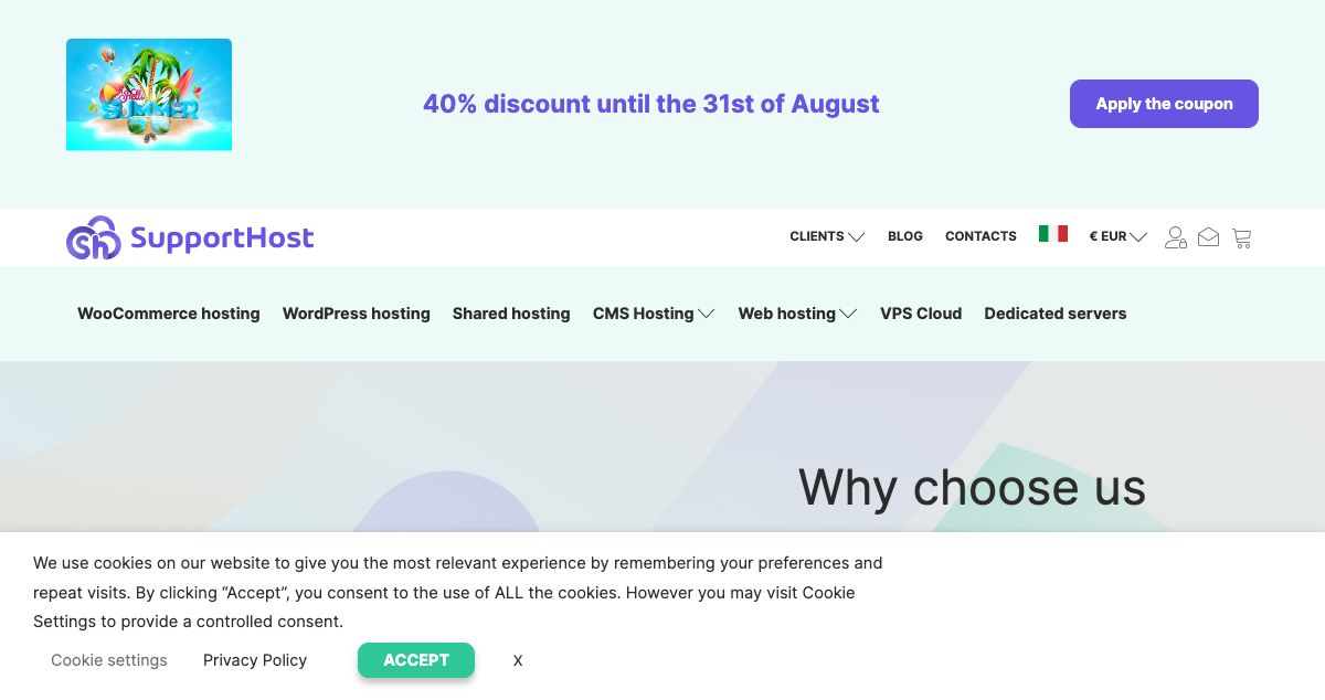 Homepage of SupportHost hosting