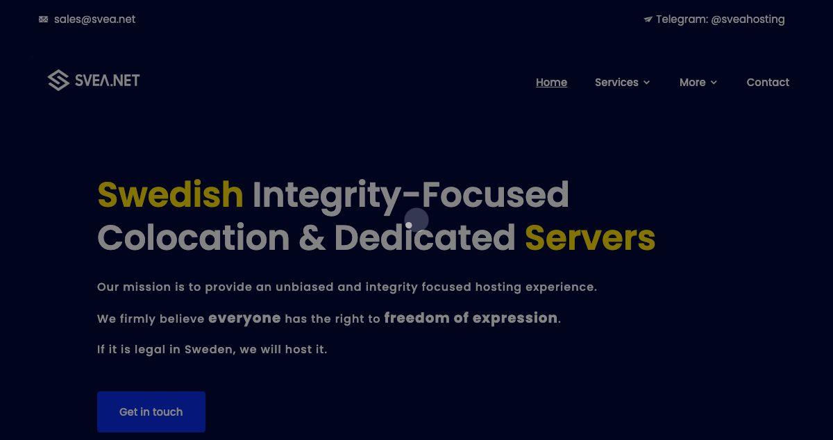 Homepage of Svea Hosting hosting