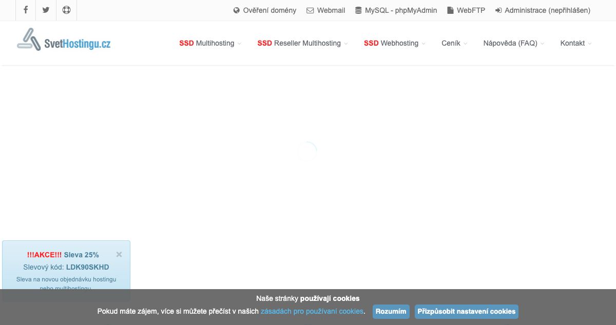 Homepage of SvetHostingu hosting