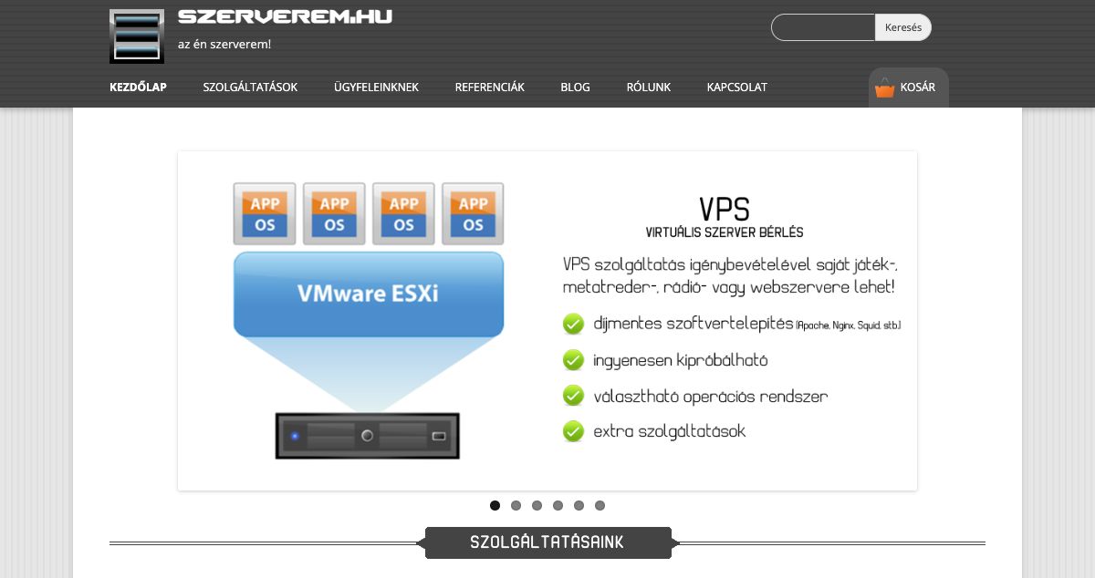 Homepage of Szerverem.hu hosting