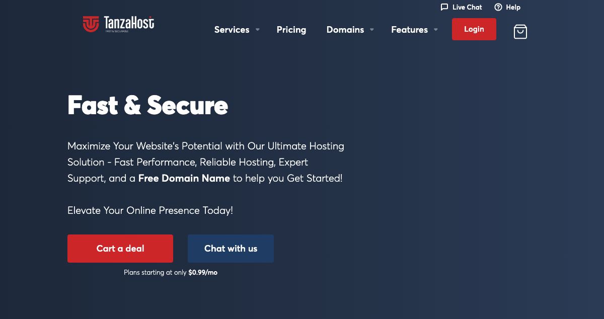 Homepage of Tanzahost – Fast & Secure hosting