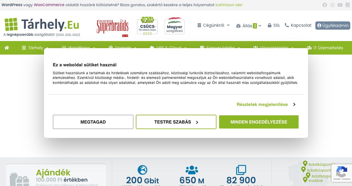 Homepage of Tárhely.Eu hosting