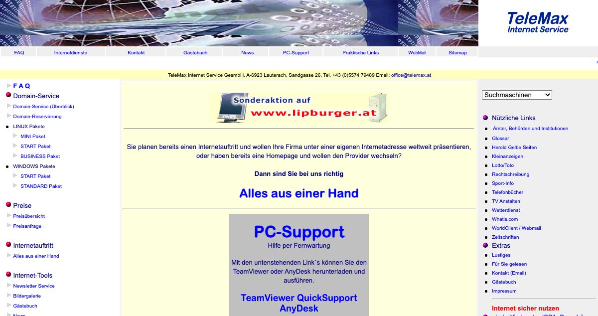 Homepage of TeleMax hosting