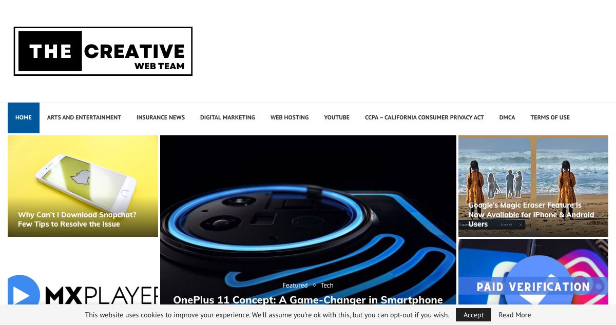 Homepage of The Creative Web Team hosting