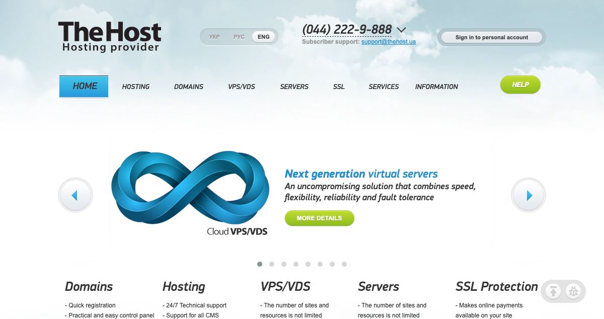 Homepage of TheHost.ua hosting