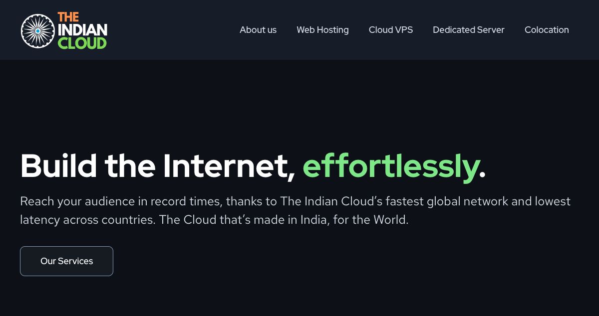 Homepage of The Indian Cloud hosting