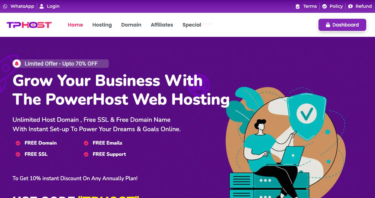 Homepage of The PowerHost hosting